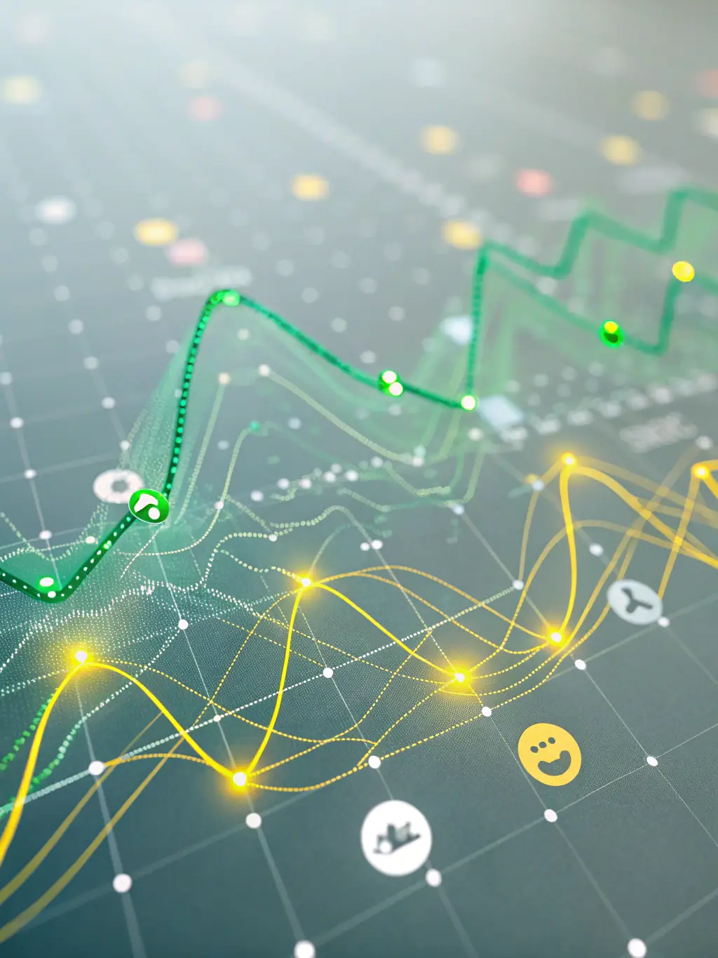 An abstract representation of data streams converging to form a trend, illustrating the process of trend mapping.